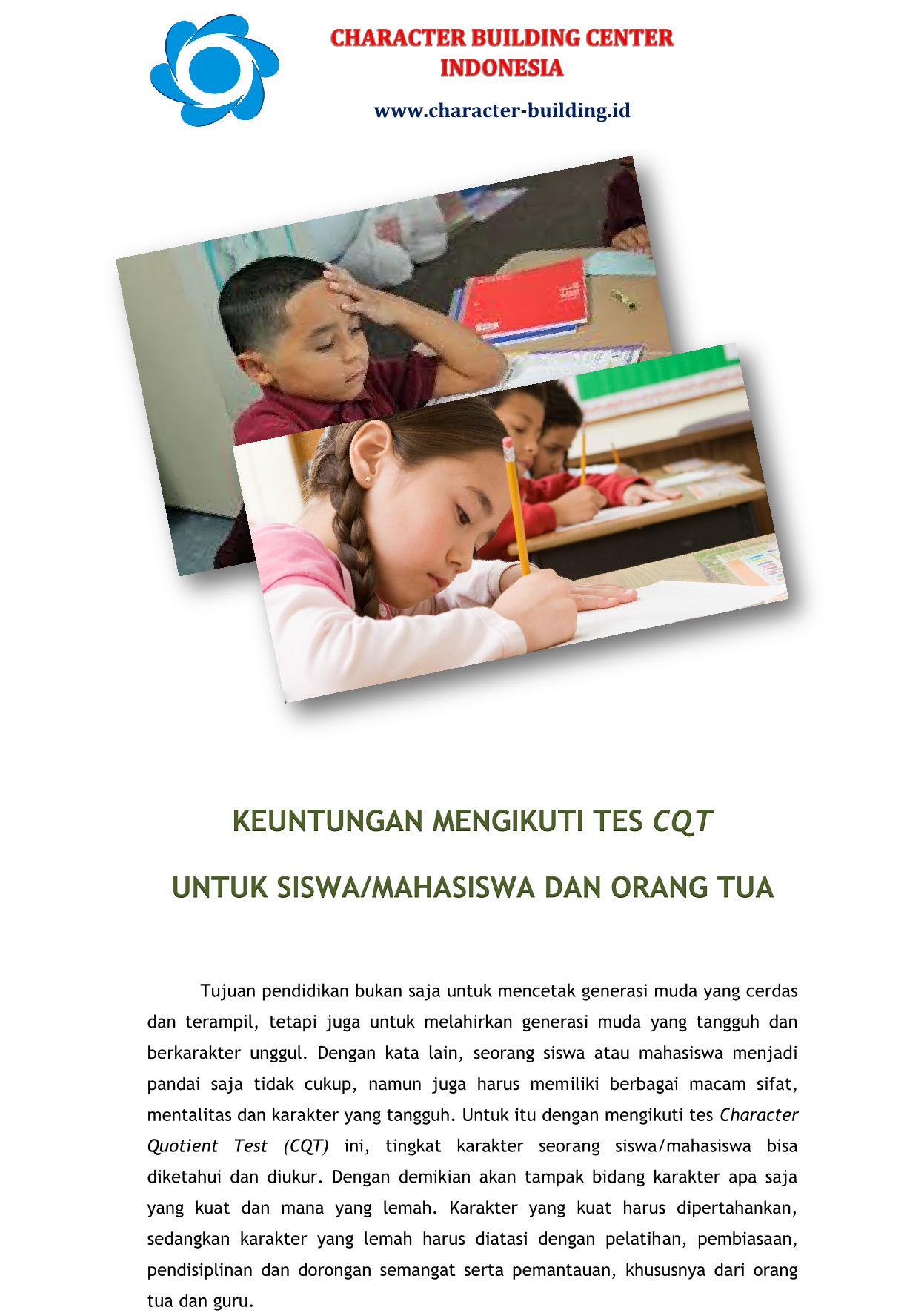KEUNTUNGAN TES CQT UNTUK SISWA DAN ORANG TUA